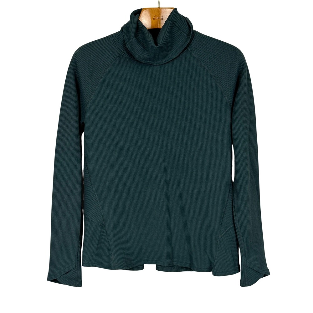 Kuhl Petra Sweater Womens M Green Waffle Knit Cowl Neck Pullover Raglan Sleeve